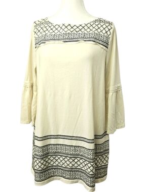 J. Jill Cream Embroidered Tunic Women’s Size S Boatneck 3/4 Sleeve Boho